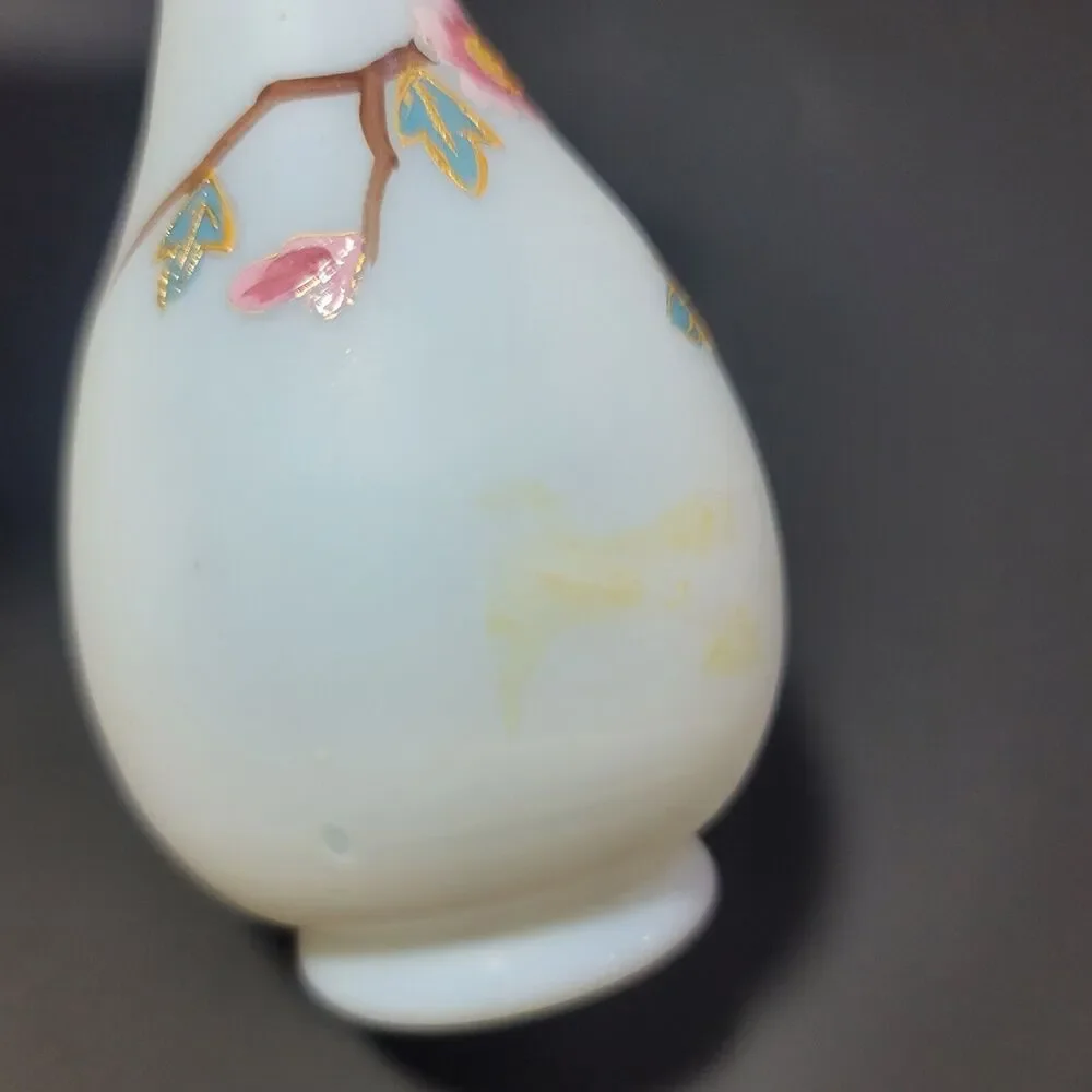 Frosted Glass Bud Face Hand Painted Pink And Blue Flowers on Branch 6